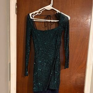 Lucy in the Sky Teal Sequin Long Sleeve Dress